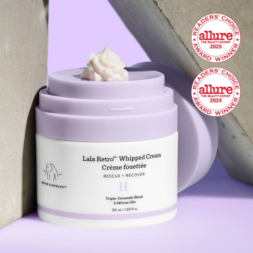 Drunk Elephant whipped cream texture open jar showing airy consistency benefit