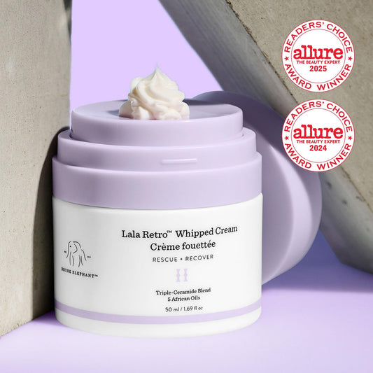 Drunk Elephant whipped cream texture open jar showing airy consistency benefit