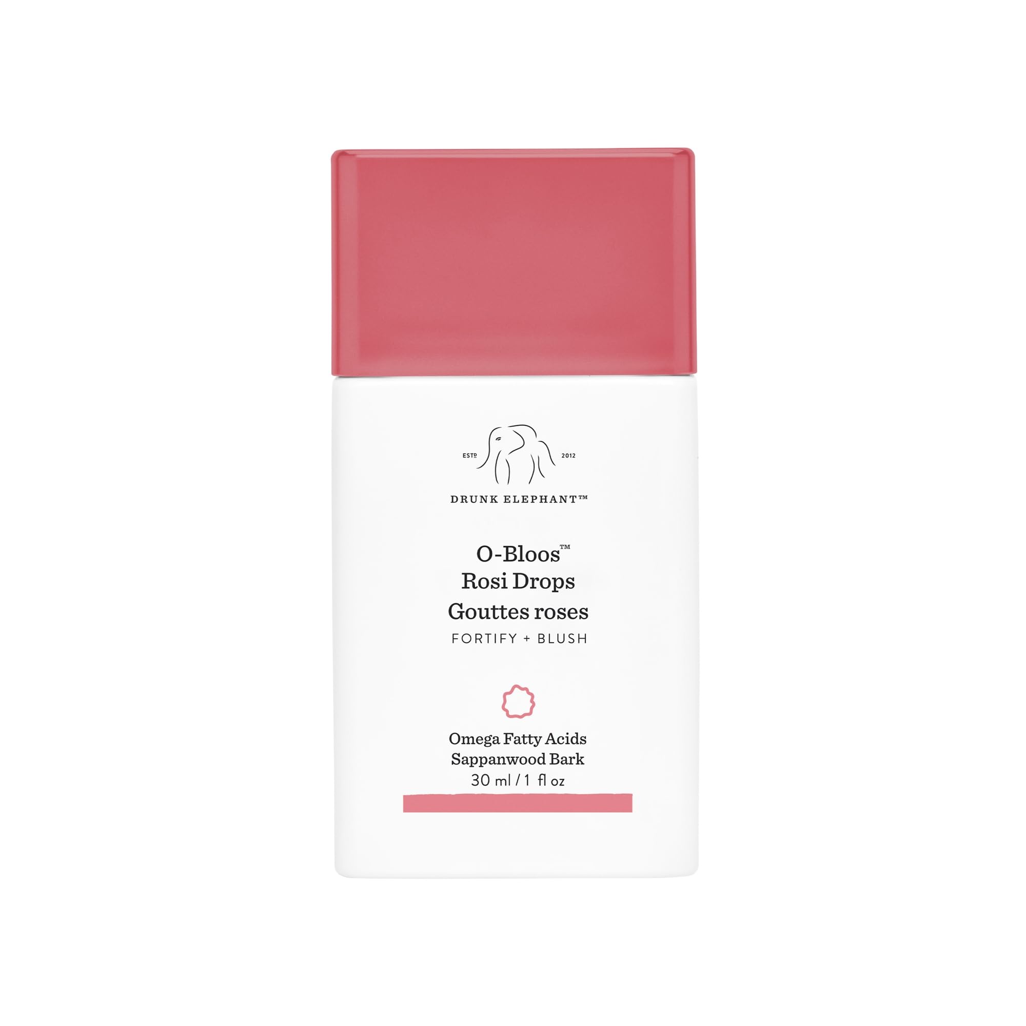 Drunk Elephant O-Bloos front packaging showing bottle and label for easy identification and appeal