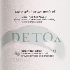 Drybar Detox bottle beside passport showing travel-size convenience and on-the-go refresh benefit