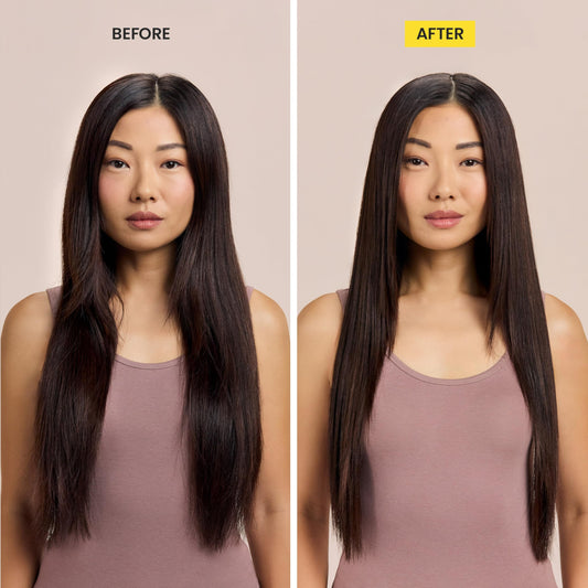 Drybar travel bottle back label highlighting ingredients and usage benefits