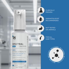 DS Laboratories label close-up highlighting 5% minoxidil and nanosome tech