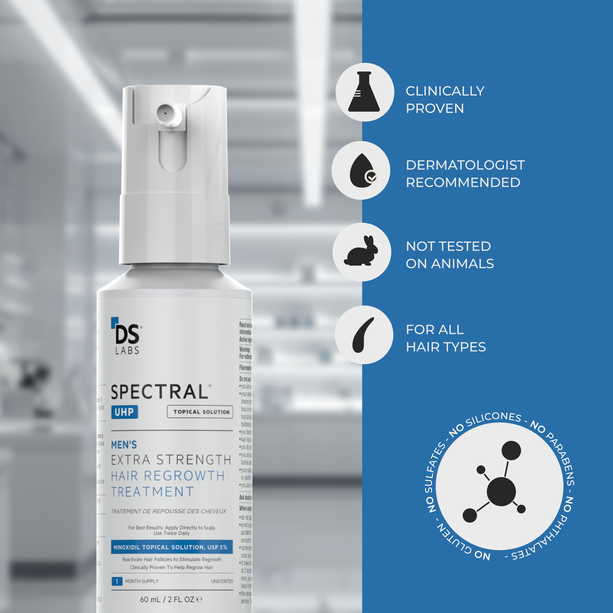 DS Laboratories bottle on bathroom counter during morning routine for convenience