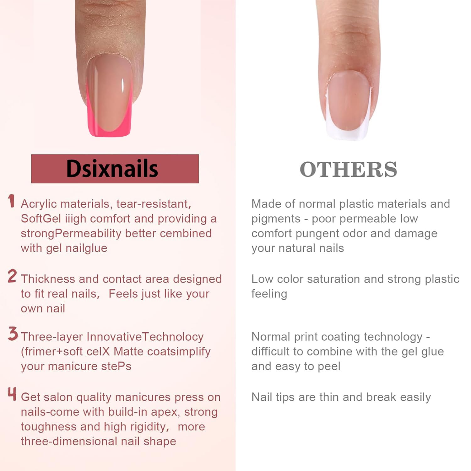 Dsixnails applied French manicure displaying neat salon finish