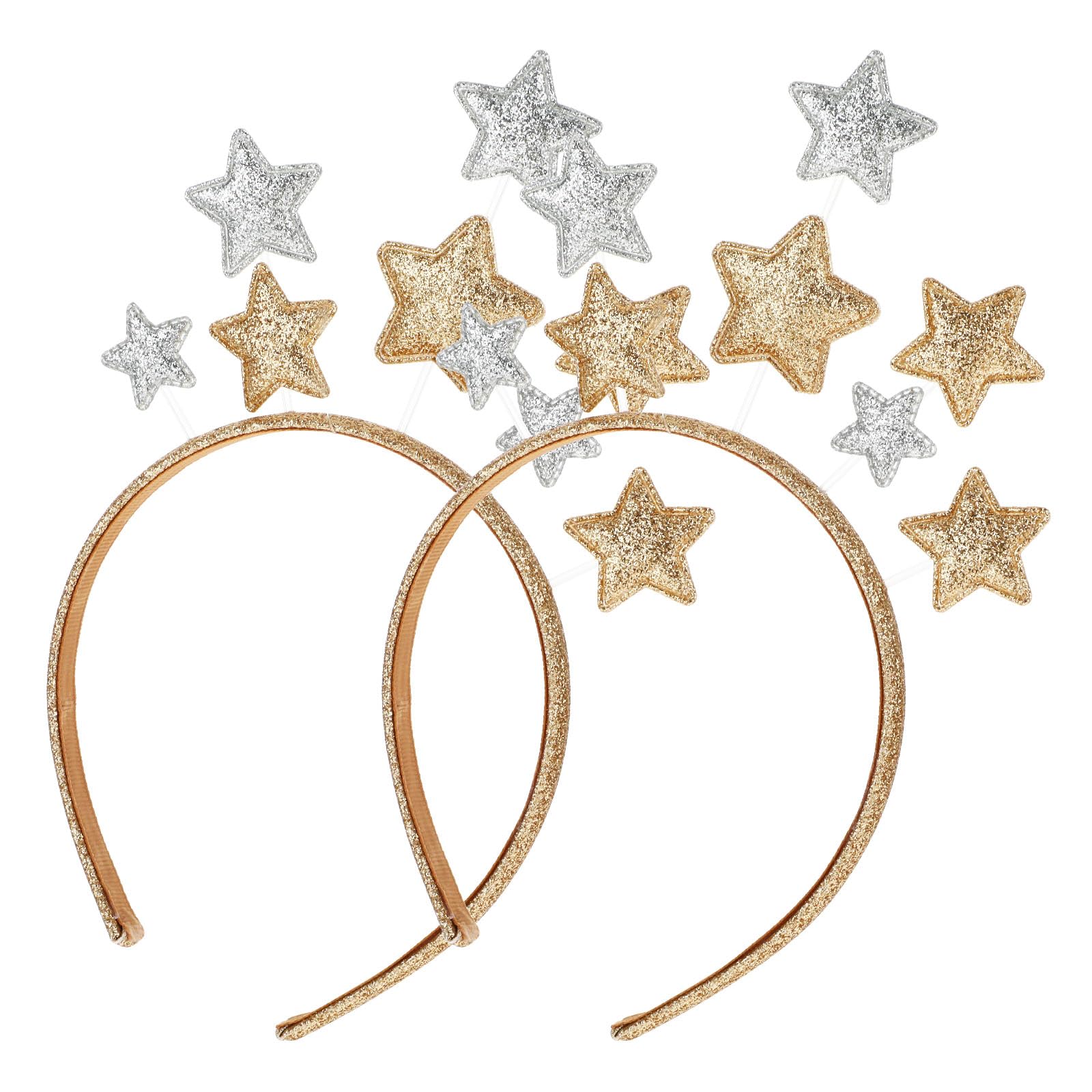 DSLSQD front view of packaged two headbands showing gold and silver stars, eye-catching gift