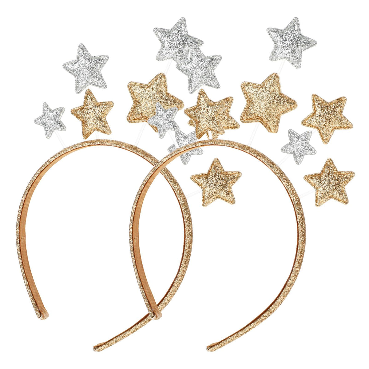 DSLSQD front view of packaged two headbands showing gold and silver stars, eye-catching gift
