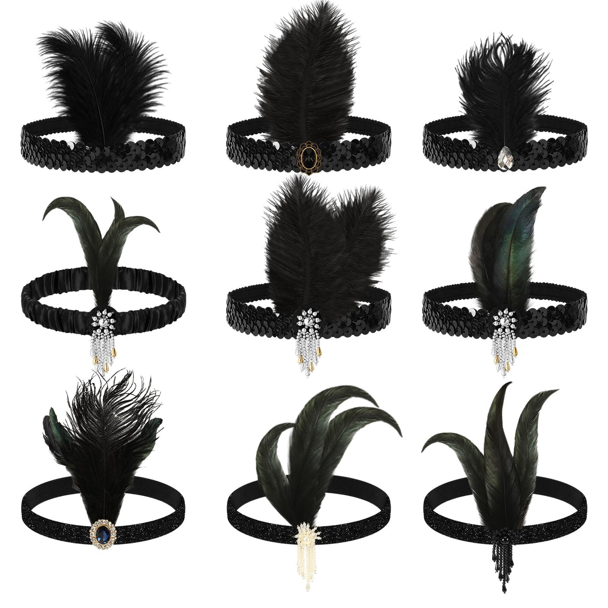 DTOFOOT front view of nine-piece headband set shows variety and instant glamour