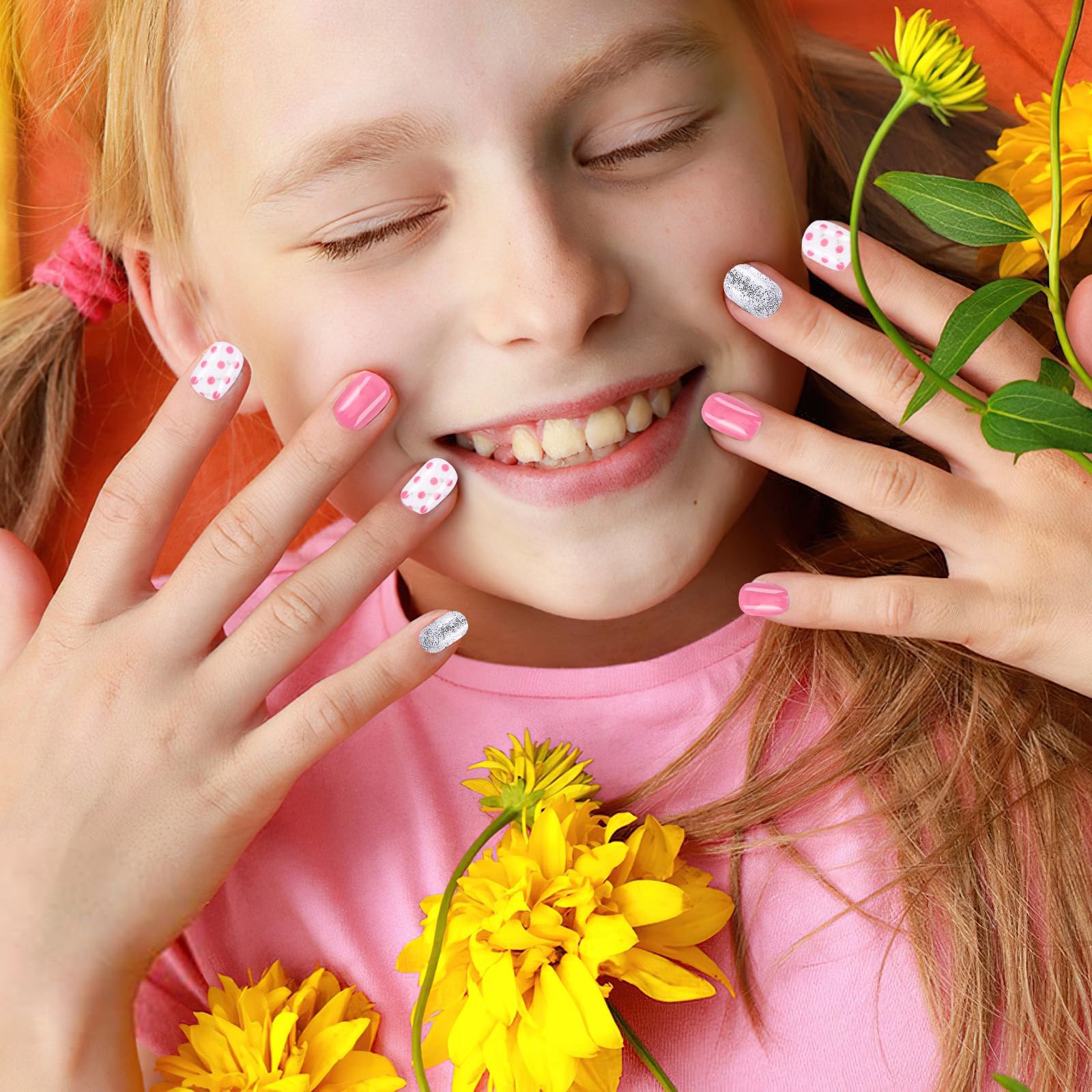 DTOFOOT kid wearing press-on nails in party setting showing festive, fun decoration benefit