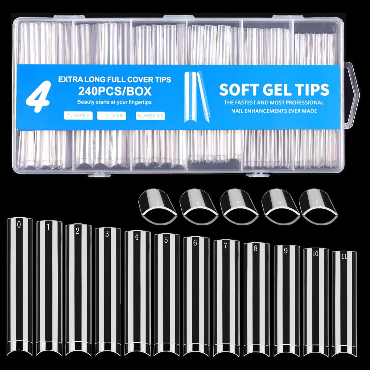 Dudjndjd front packaging showing 240 clear no C curve tips for easy stock management