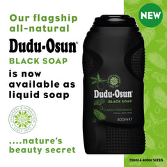 Dudu-Osun soap texture flowing from bottle showing smooth lather benefit
