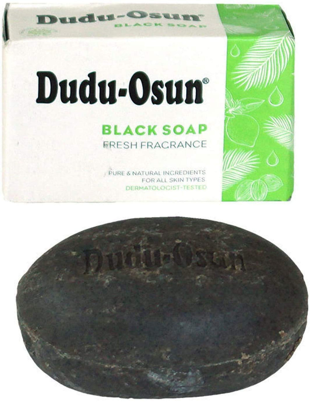Dudu-Osun soap bar close-up texture and edge, showing natural ingredients and rich lather potential