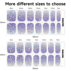 DUKASOU top-down view of sticker size assortment displaying 14 sizes for all nail shapes