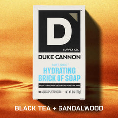 Duke Cannon bar close-up texture highlighting moisturizing shea butter benefit