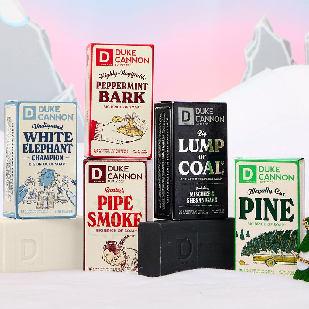 Duke Cannon soap styled in holiday gift scene suggesting gifting appeal
