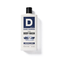 Duke Cannon bottle in palm for size comparison and long-lasting use