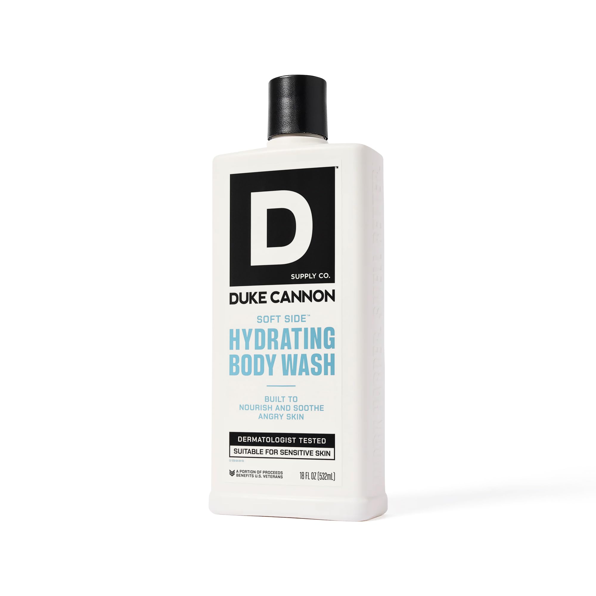 Duke Cannon next to grooming items showing true 18oz scale benefit