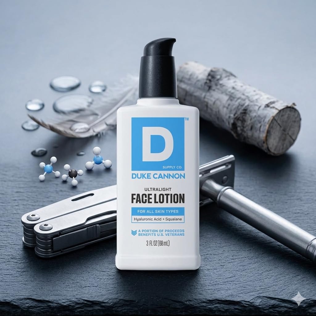 Duke Cannon lotion texture close-up showing lightweight cream for quick absorption