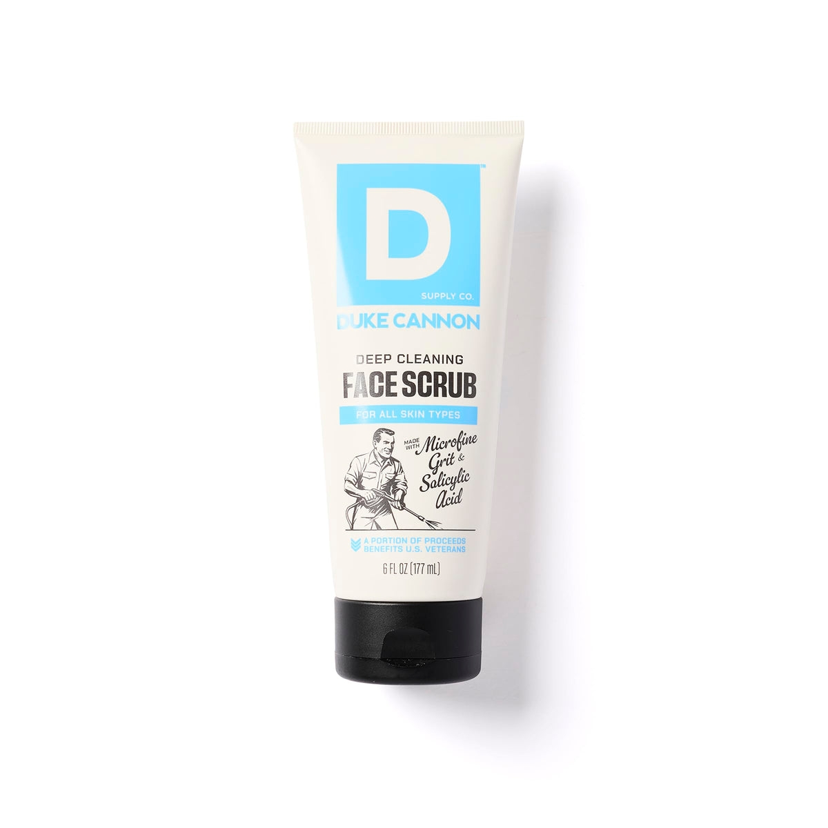 Duke Cannon face scrub front packaging showing label and 6 oz size for easy identification