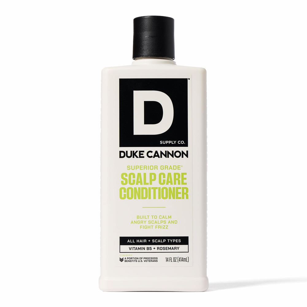 Duke Cannon front bottle shows label and 14 oz size, clear product identity and benefit
