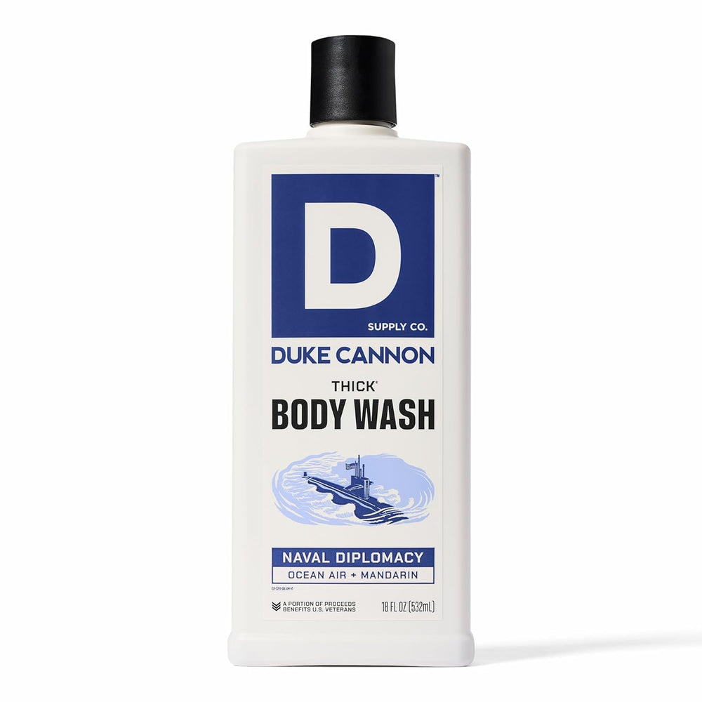 Duke Cannon front bottle showing sturdy packaging and clear branding benefit