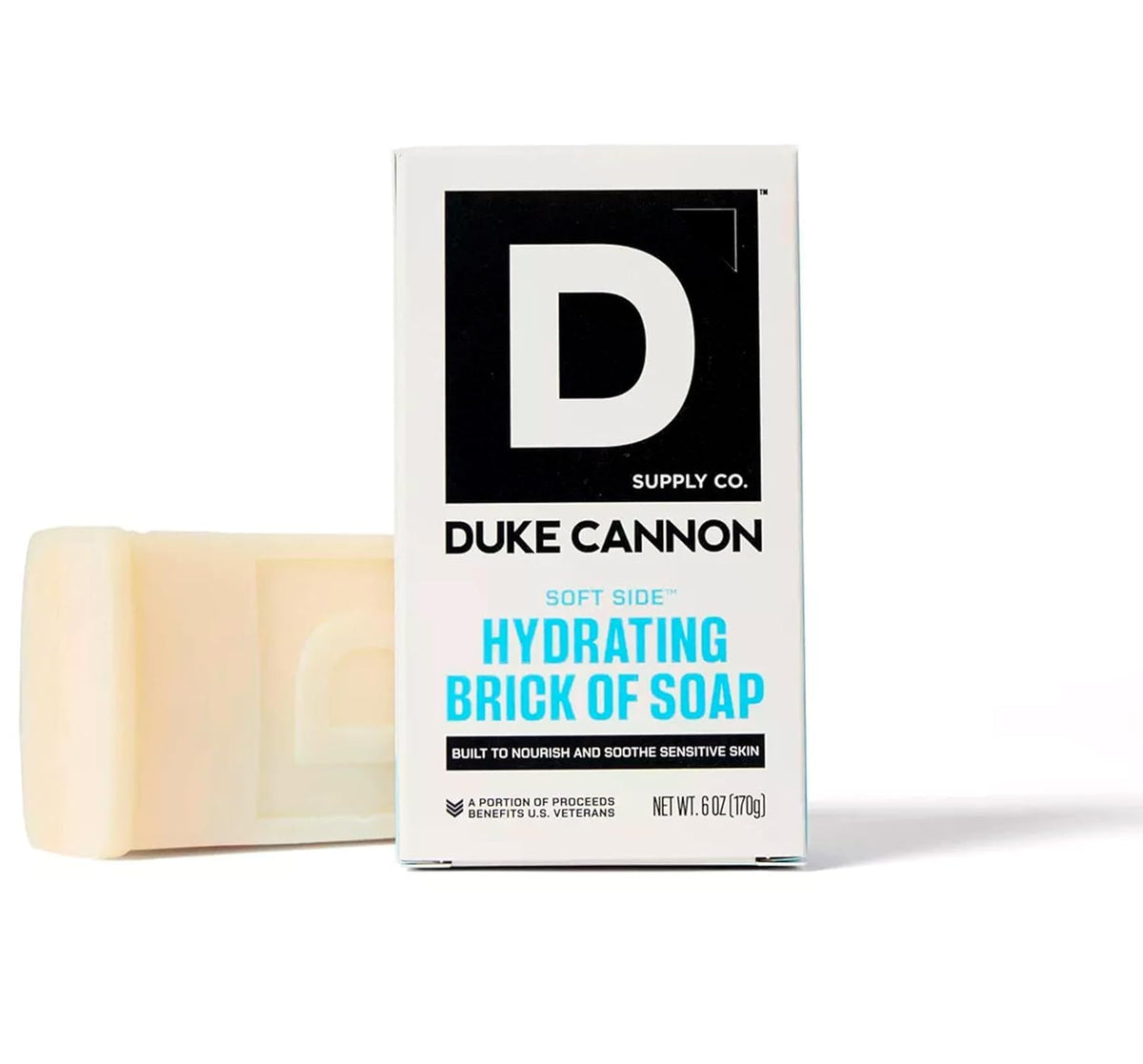 Duke Cannon front packaging showing 6 oz bar and sandalwood scent benefit