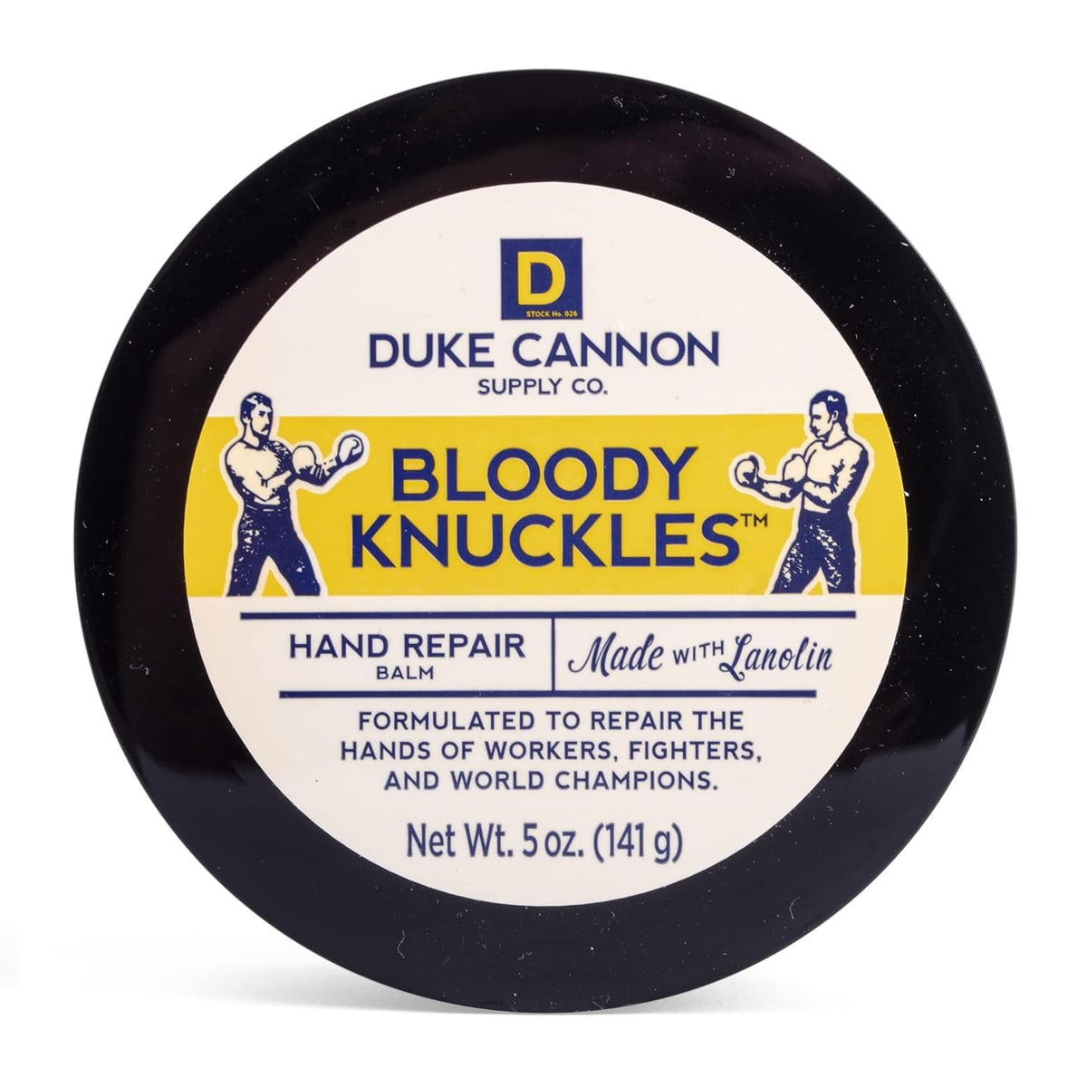 Duke Cannon tin front view showing durable packaging and easy access