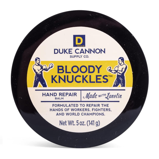 Duke Cannon tin front view showing durable packaging and easy access