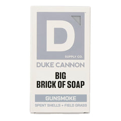Duke Cannon Gun Smoke front view shows large 10 oz brick and bold label benefit longevity