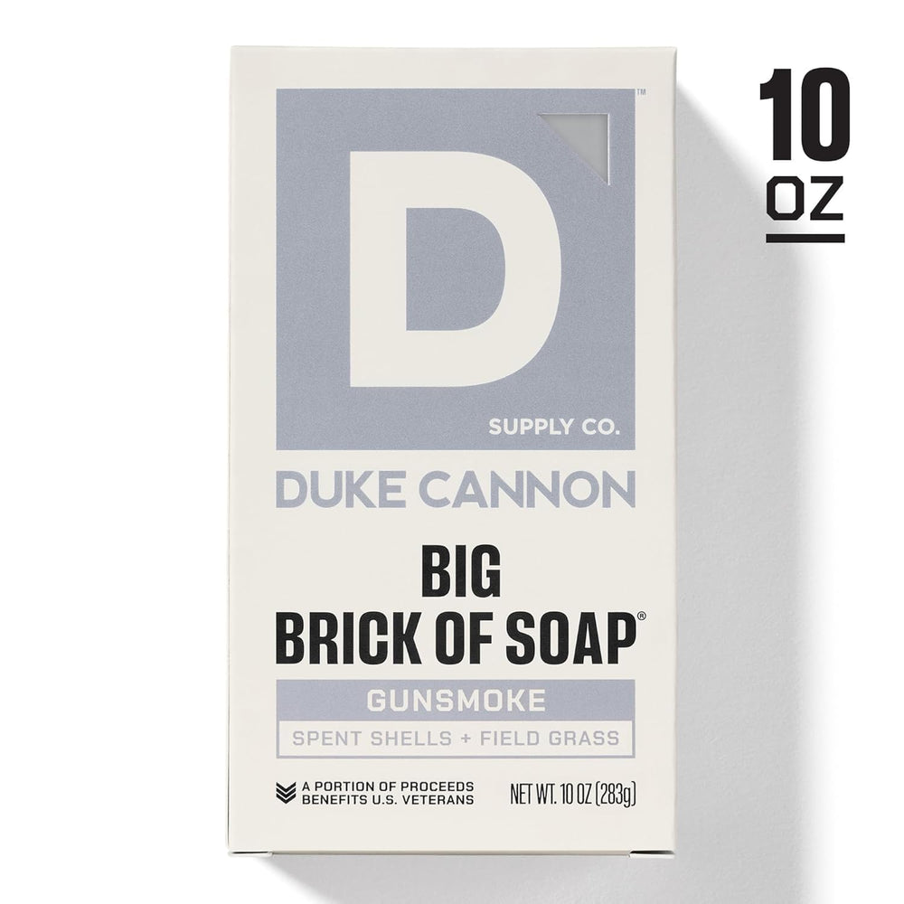 Duke Cannon Gun Smoke in-shower lifestyle image with user washing away grime effectively