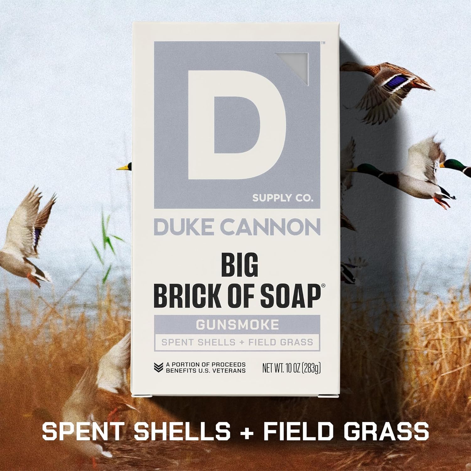 Duke Cannon Gun Smoke side profile revealing dense triple-milled soap texture for rich lather