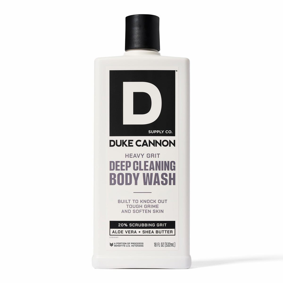 Duke Cannon front bottle view showing industrial-strength body wash benefit