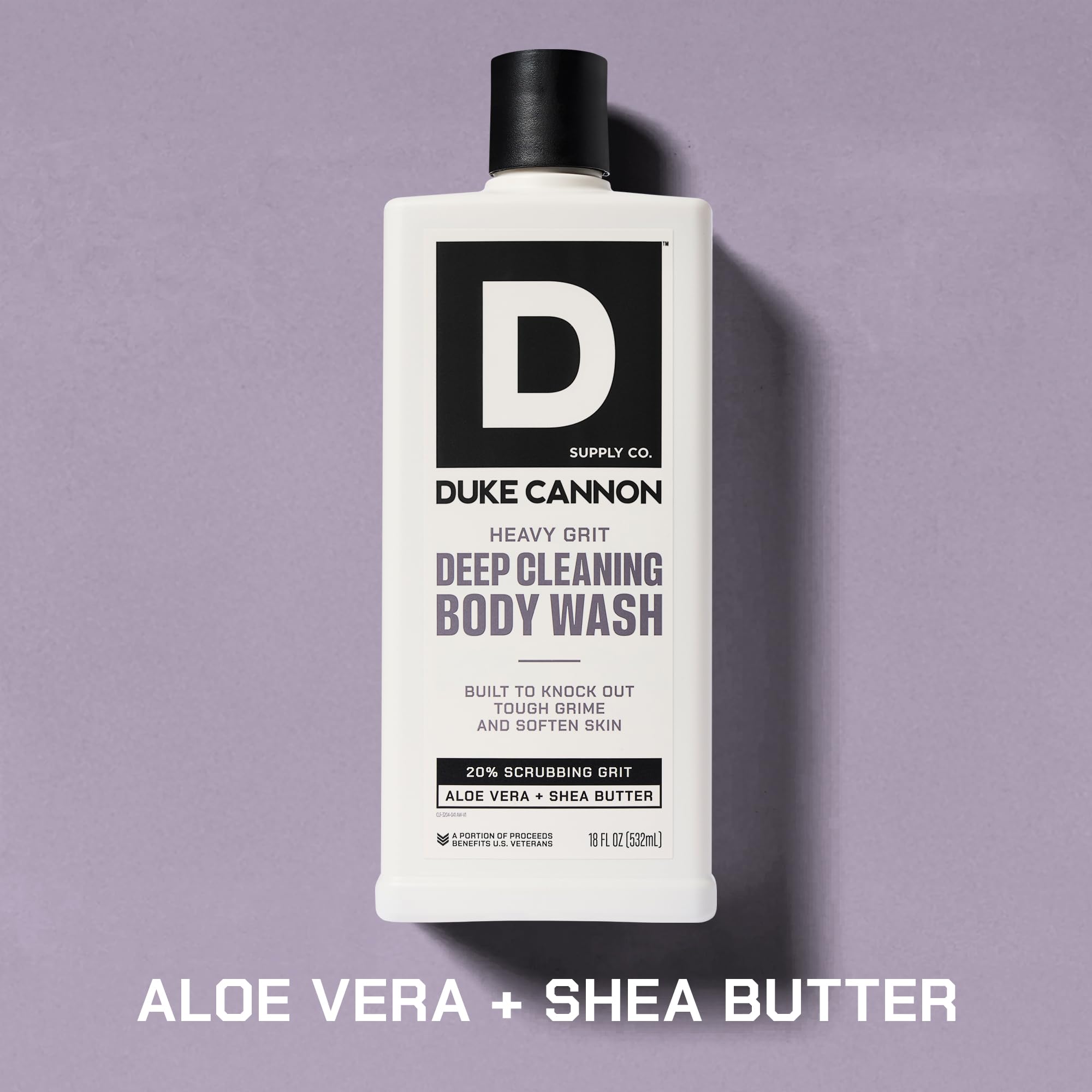 Duke Cannon label close-up highlighting ingredients and rugged design benefit