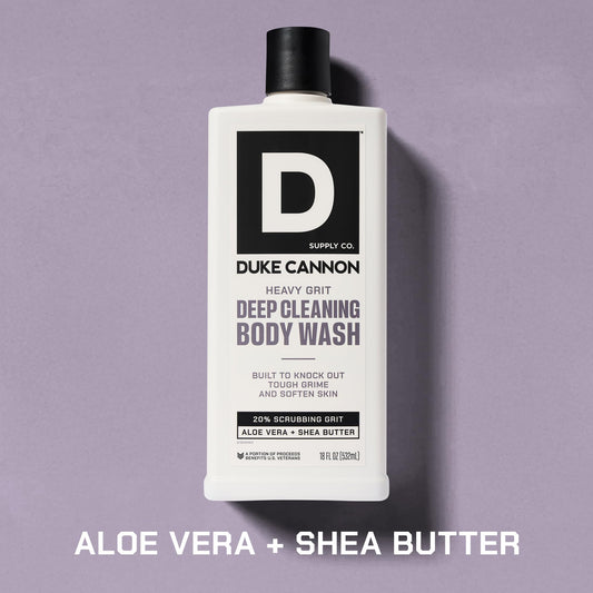 Duke Cannon label close-up highlighting ingredients and rugged design benefit
