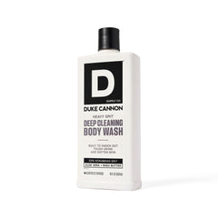 Duke Cannon scent notes on wood and citrus props showing refreshing masculine aroma benefit