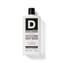 Duke Cannon beside common items showing 18oz size and long-lasting value benefit
