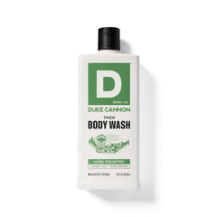 Duke Cannon bottle next to common items to show 18 oz scale and lasting value