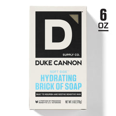 Duke Cannon soap in use in shower demonstrating gentle cleansing benefit