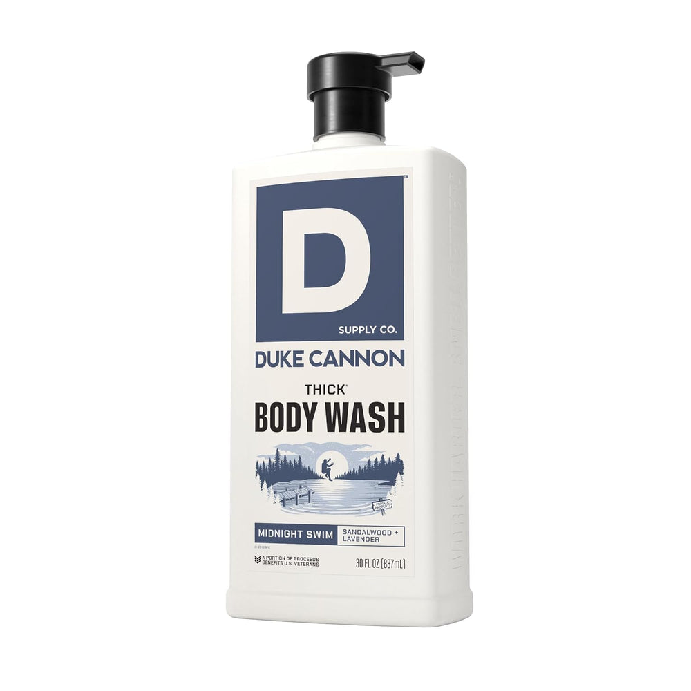 Man using Duke Cannon body wash in shower showing robust cleaning for active skin