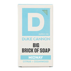 Duke Cannon Midway front packaging showing bold branding and scent, conveys durability