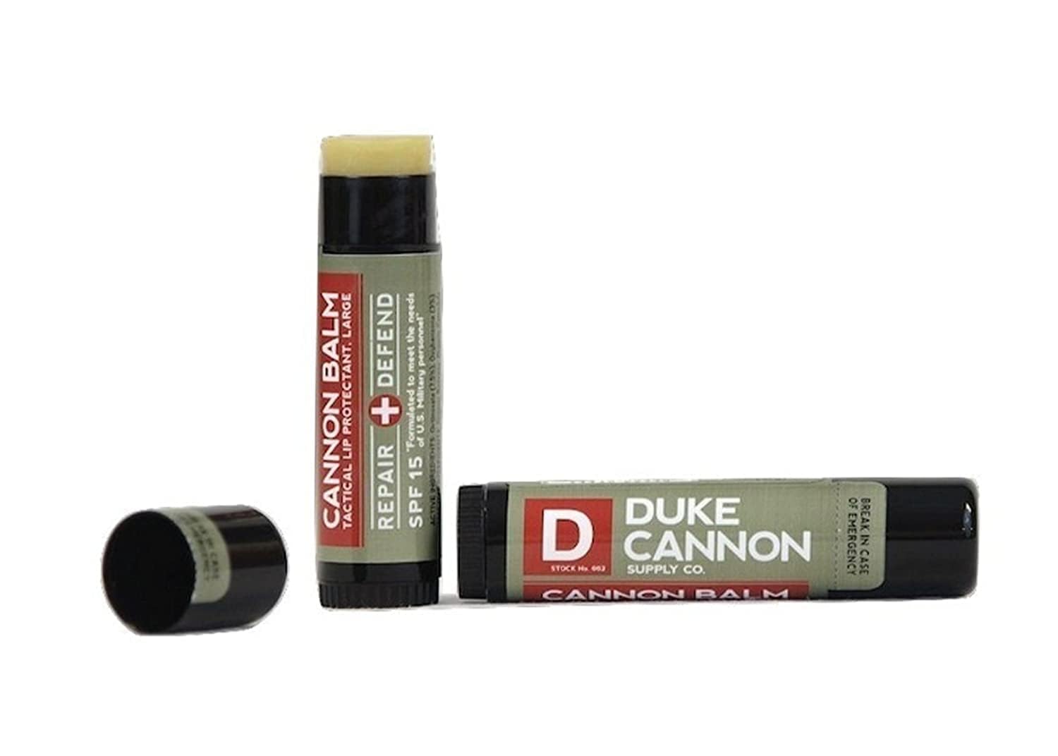 Duke Cannon open cap close-up revealing balm texture and easy application benefit