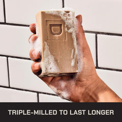 Duke Cannon bar in shower creating dense lather for thorough cleansing