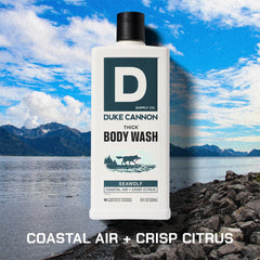 Duke Cannon bottle pump close-up highlighting thick-pour control benefit