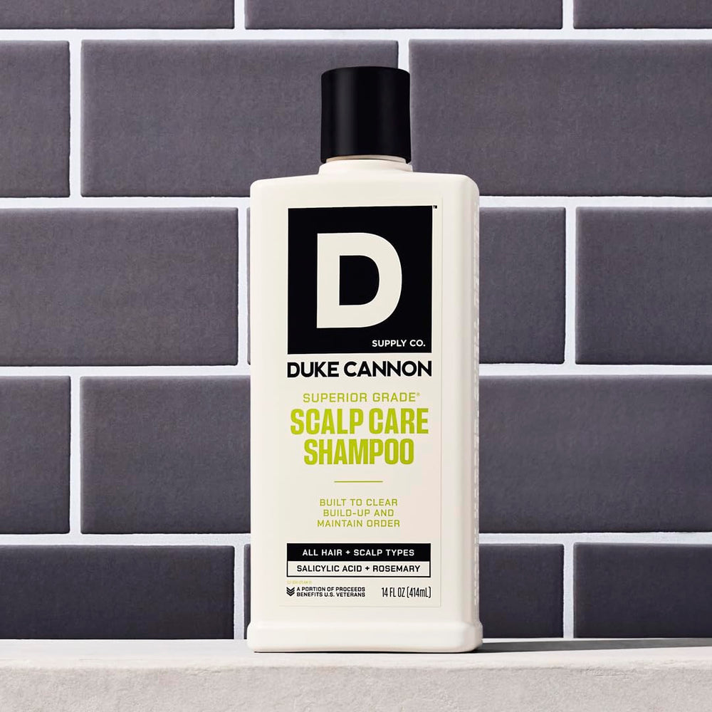 Duke Cannon rosemary and arnica botanicals representing soothing scalp support