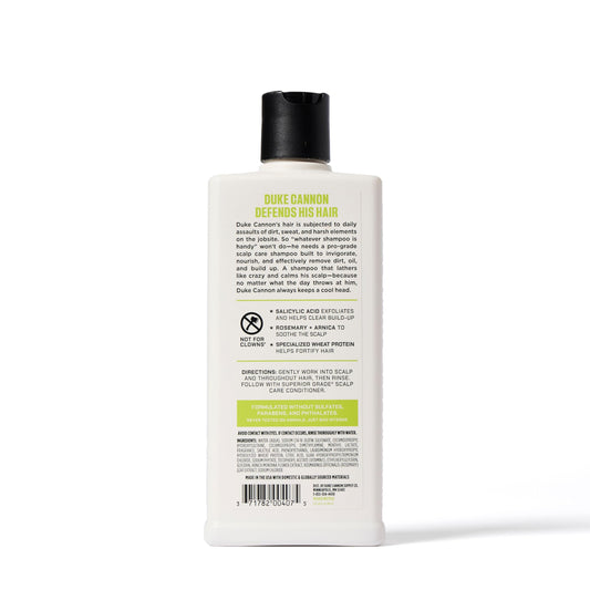 Duke Cannon label close-up highlighting active ingredients and clear directions