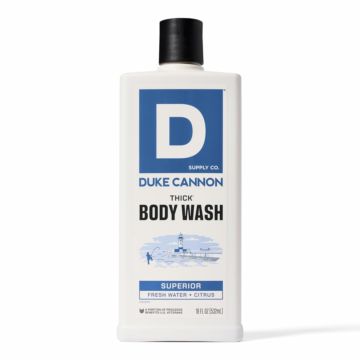 Duke Cannon front packaging showing durable bottle and bold label for easy identification