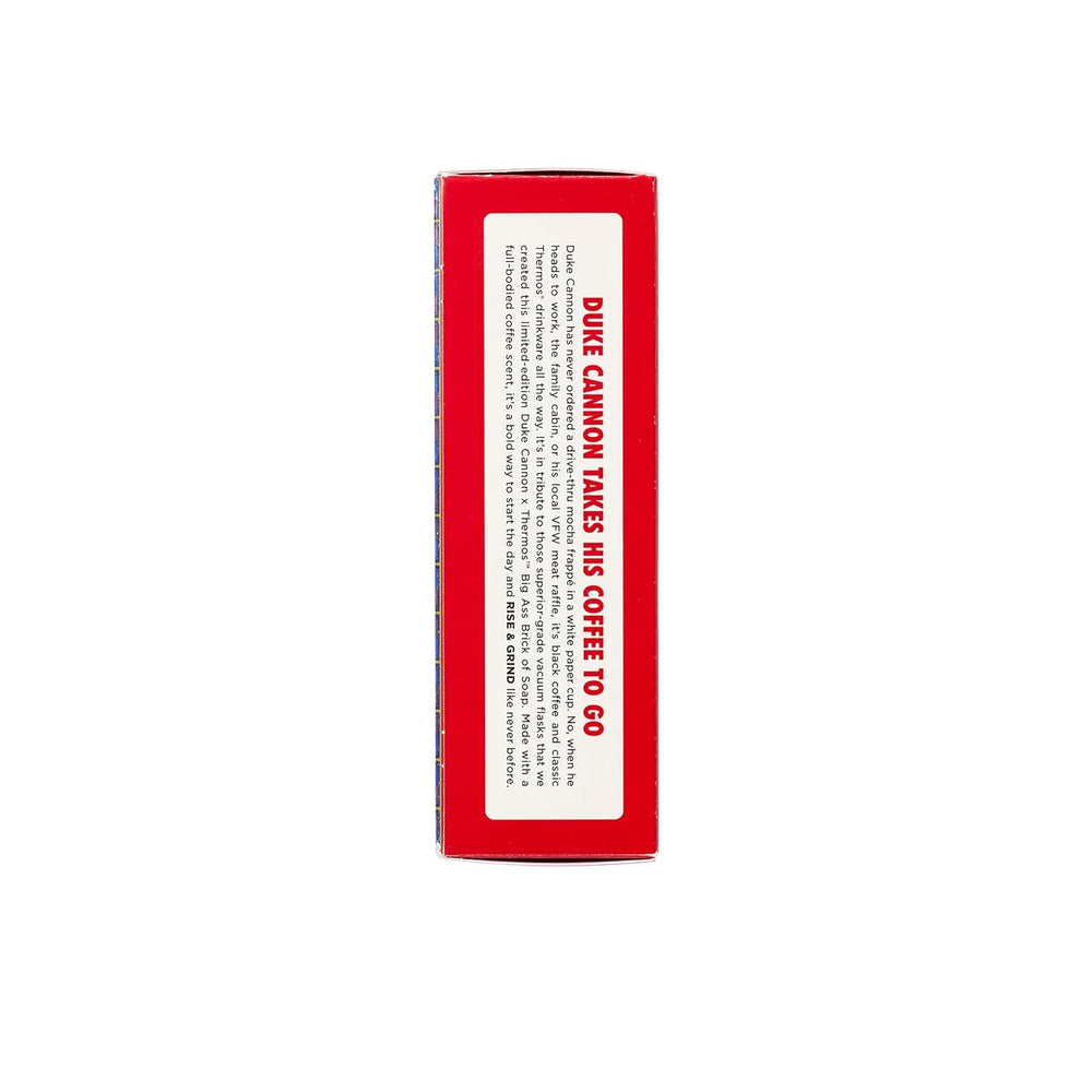 Duke Cannon label and Thermos logo detail emphasizing limited‑edition collectible benefit