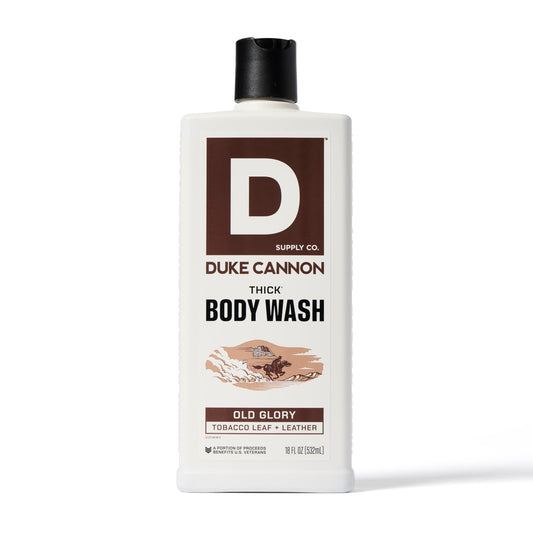 Duke Cannon front bottle showing robust packaging and scent benefits