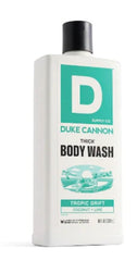 Duke Cannon bottle in shower scene with steam showing refreshing scent