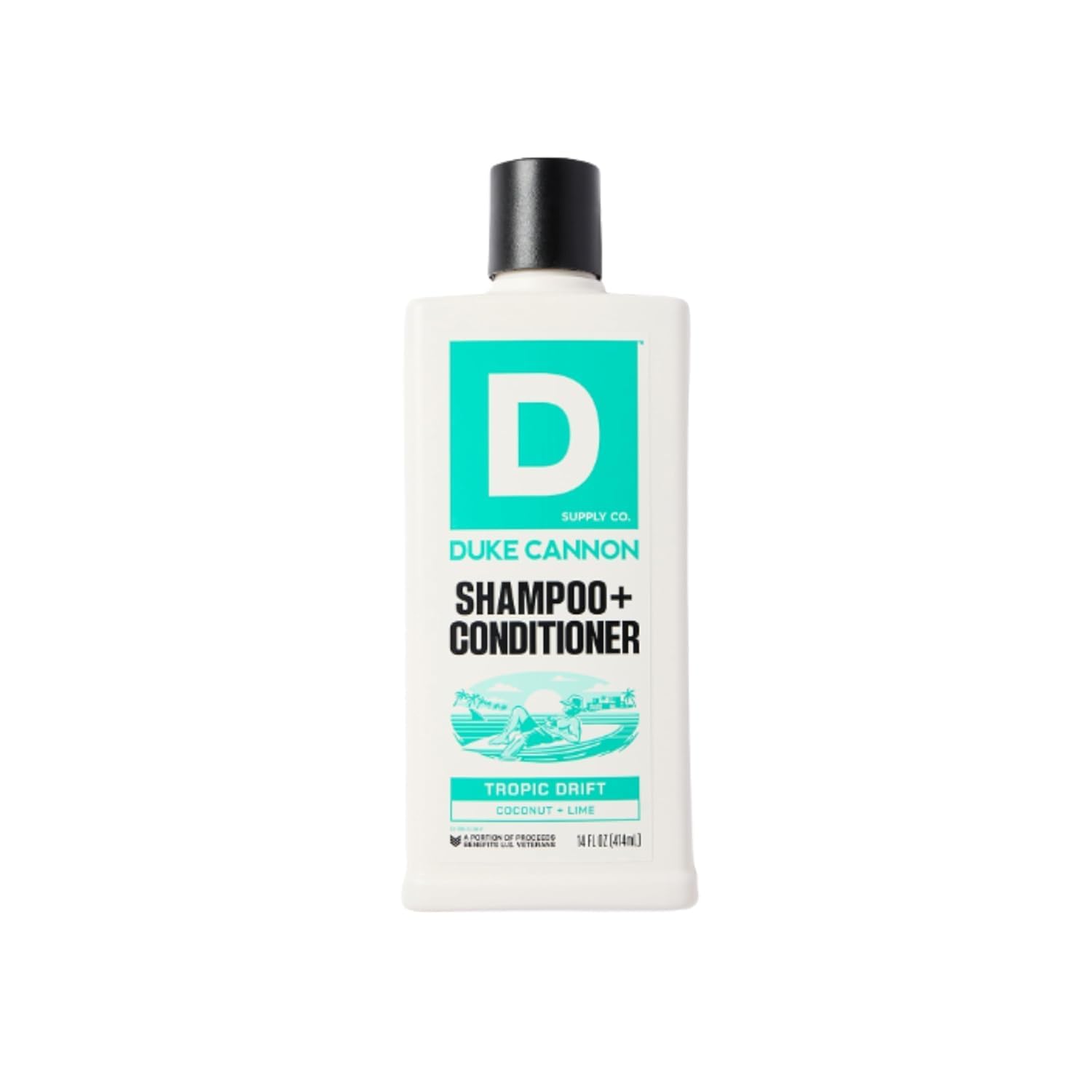 Duke Cannon Tropic Drift front bottle showing label and scent benefits