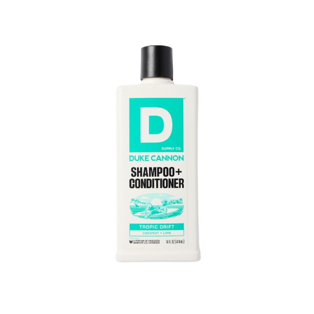 Duke Cannon Tropic Drift front bottle showing label and scent benefits